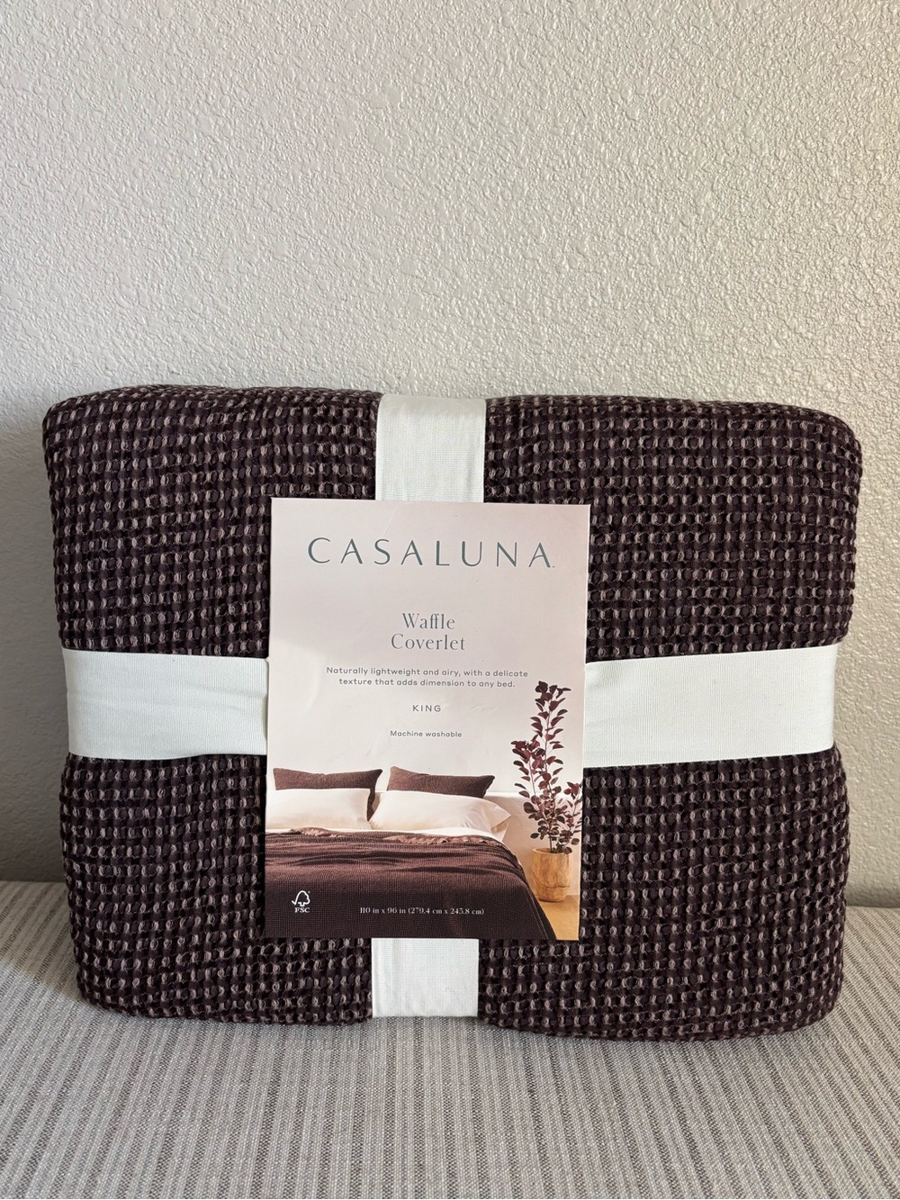 NWT King Textured Waffle Coverlet Dark Fig - Casaluna